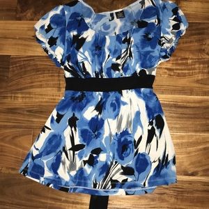 Blue Silk Floral Top